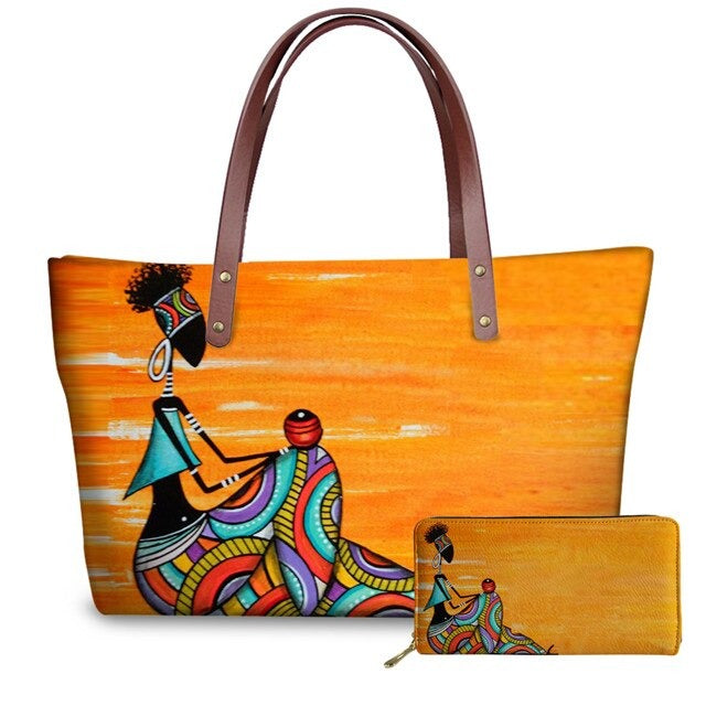 Sac à Main Motif Femme Africaine Orange - Glam'Afrik