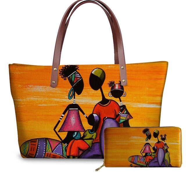 Sac à Main Motif Femme Africaine Orange - Glam'Afrik