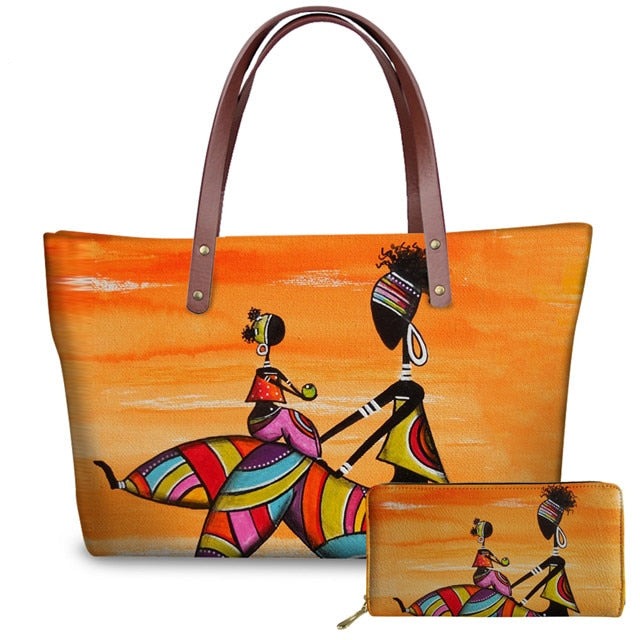 Sac à Main Motif Femme Africaine Orange - Glam'Afrik