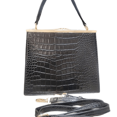 Petit Sac à Mains Femme Porté Épaule Motif Croco - Glam Shine Noir / 20x18x5cm