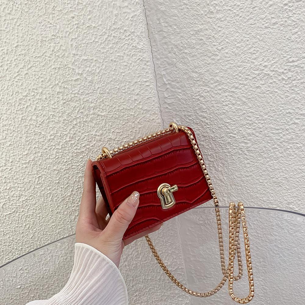 Petit Sac Bandoulière Femme Moderne - GlamTouch Rouge Fermeture Clef