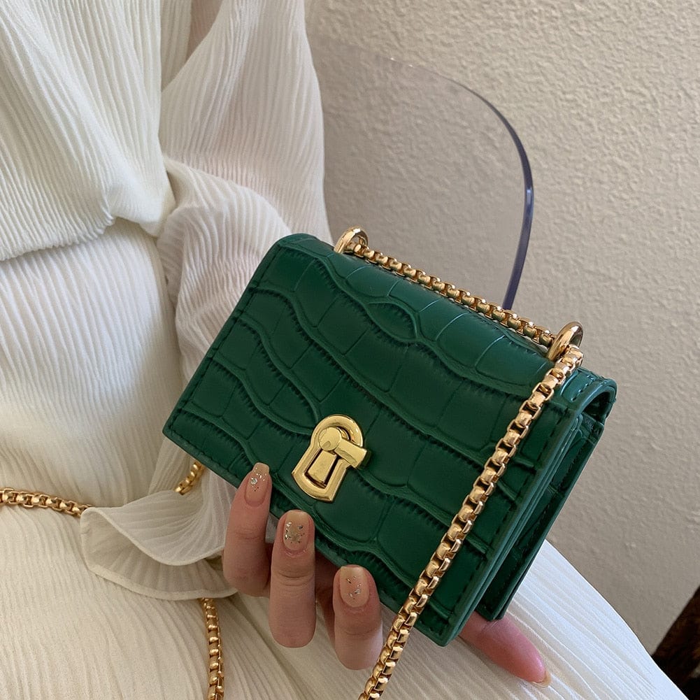 Petit Sac Bandoulière Femme Moderne - GlamTouch Vert Fermeture Clef