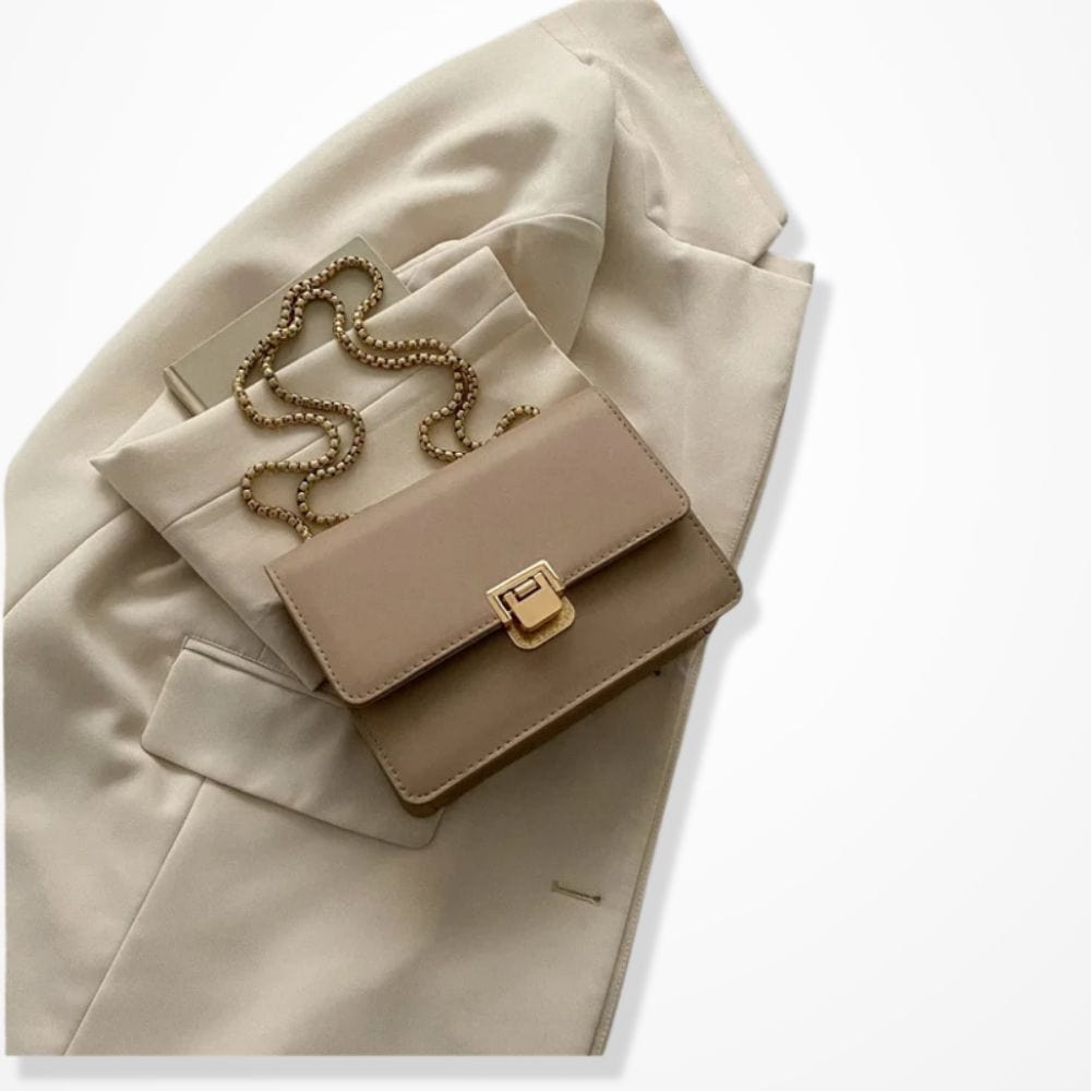 Petit Sac Pochette Bandoulière Cuir Femme  Beige