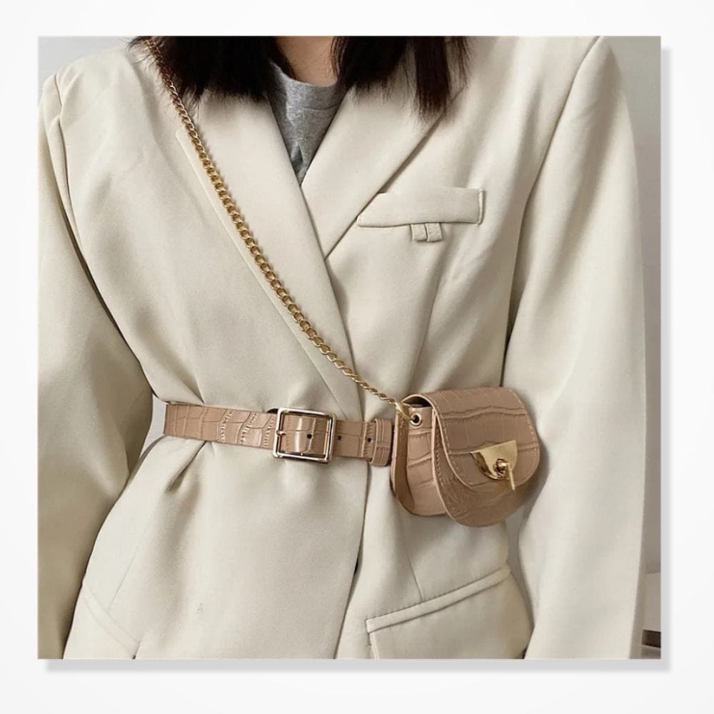 Pochette de Ceinture en Cuir Femme  Beige