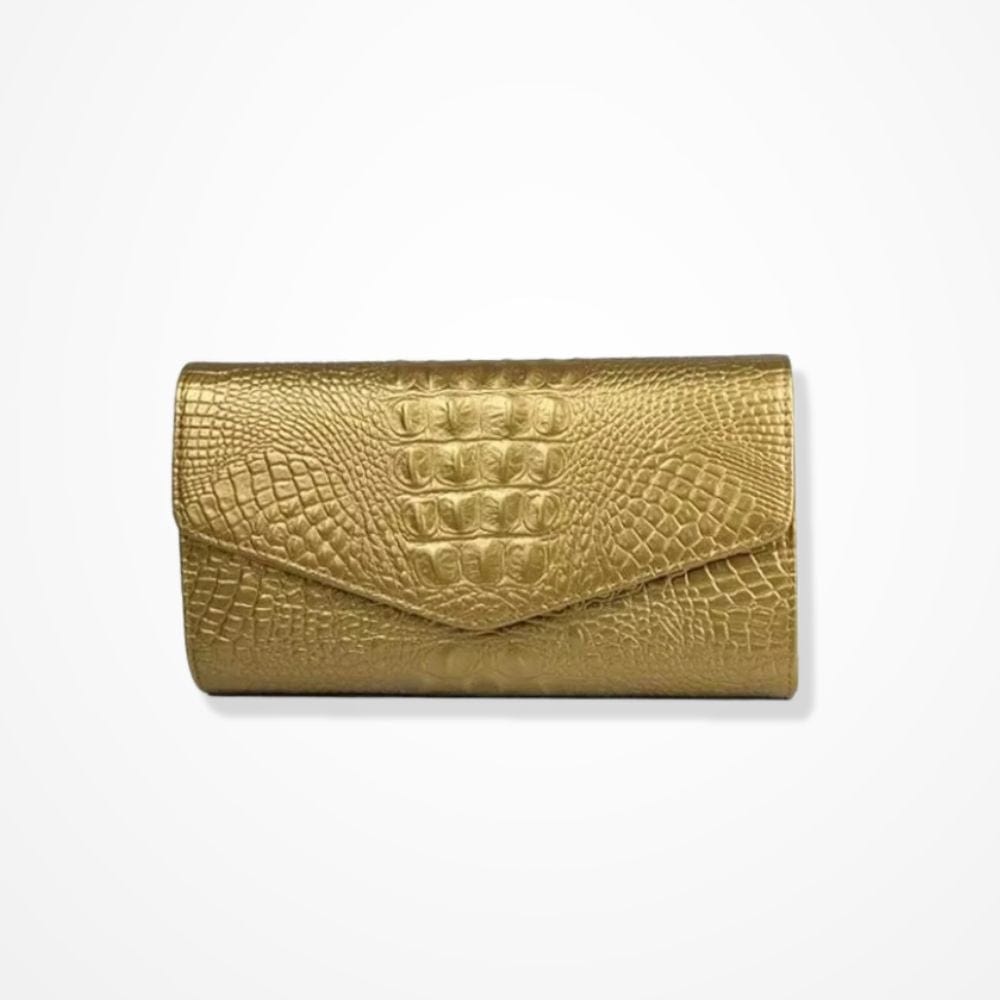 Pochette en Cuir Crocodile Doré  Doré