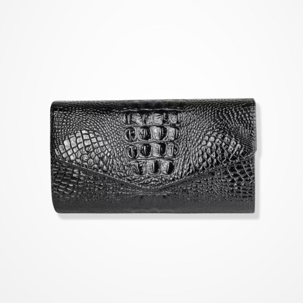 Pochette en Cuir Crocodile Doré  Noir