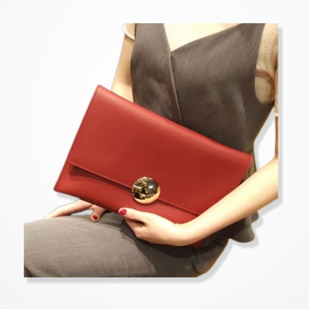 Pochette Femme Cuir Orange  Bordeaux