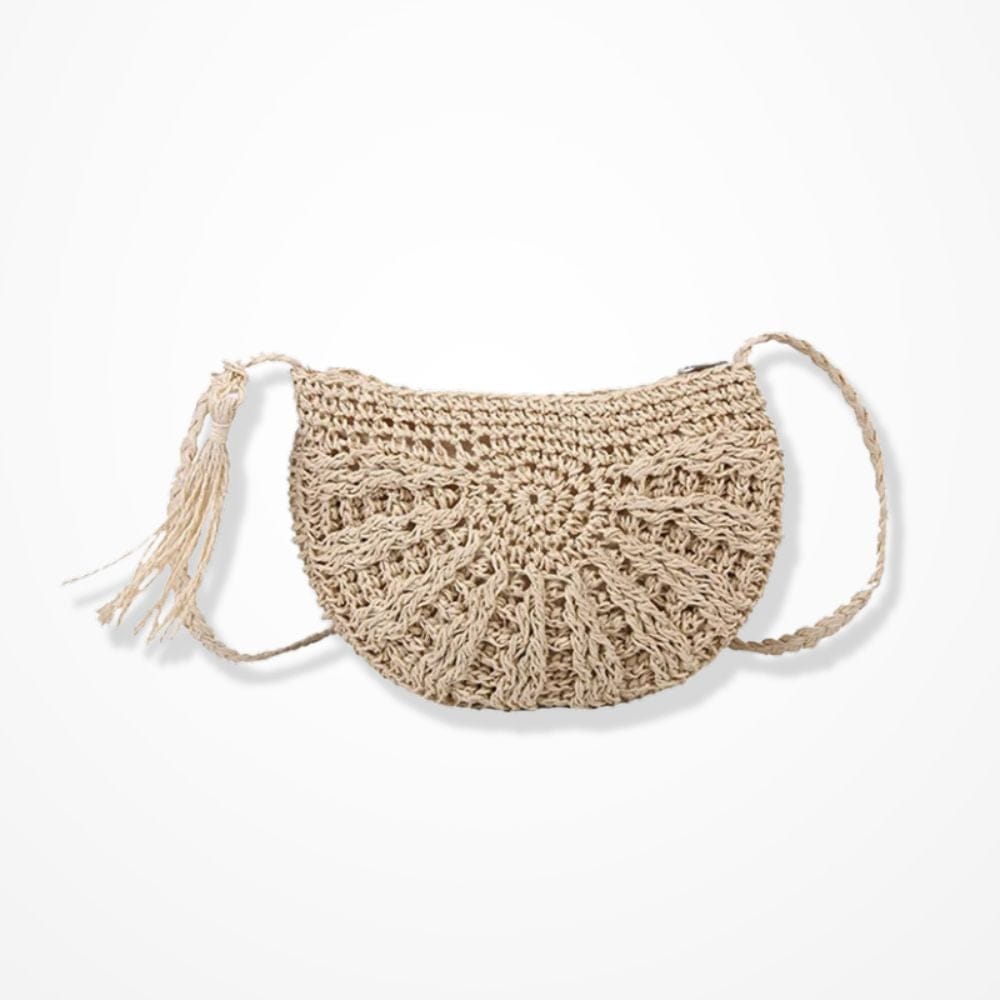 Pochette Paille Demi-Lune  Beige