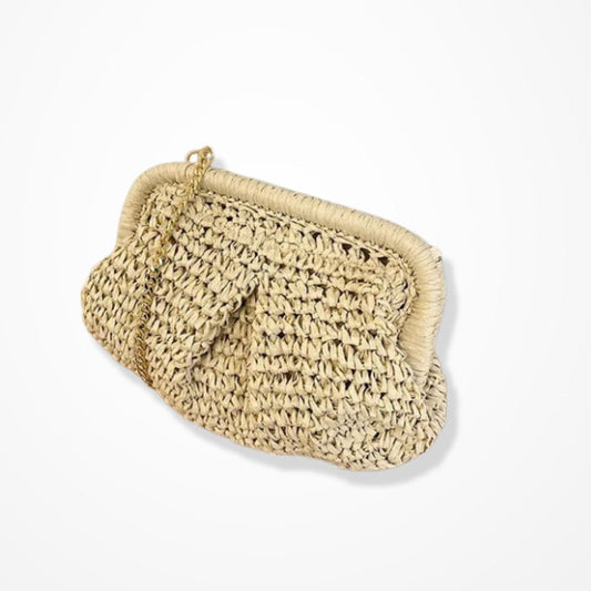 Pochette Paille Femme  Beige