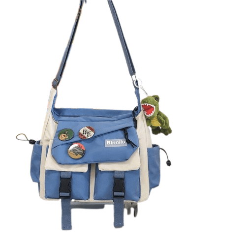 Sac à Bandoulière Femme Avec Rangement - LuxeFem Blue Badge Pendant