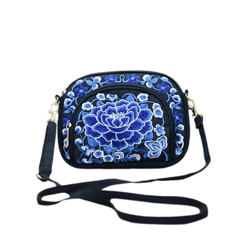 Sac à Bandoulière Femme Fleurs - Floral Chic Bleu marine