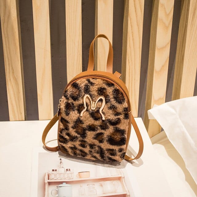 Sac à Dos Velours - Velourisé Leopard Marron