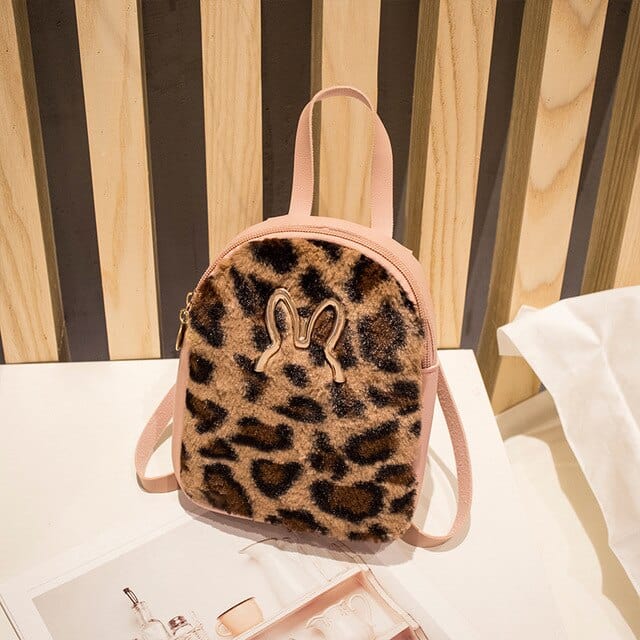 Sac à Dos Velours - Velourisé Leopard Rose