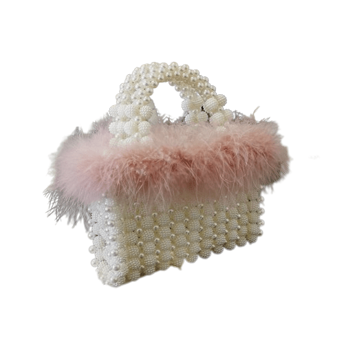 Sac à Main Blanc pour Femme Tendance - BlancGlam Fourrure rose / 19x14x7cm