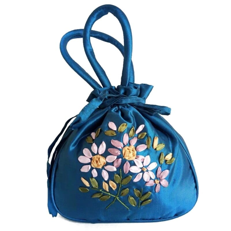 Sac à Main Bourse pour Femme Fleuri - Charm'Flora Bleu / 28 x 26 x 4cm