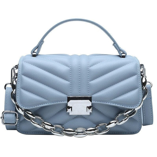 Sac à Main Chaîne Argent Femme - LuxChain Bleu / 22x13x8cm