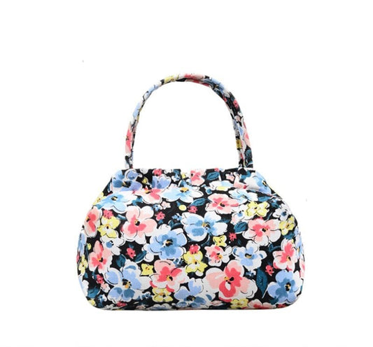 Sac à Main Femme à Fleurs - FloralChic Bleu marine / 22cmx12cmx13cm