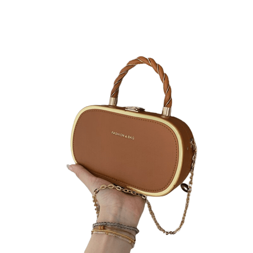 Sac à Main Femme avec Chaîne en Simili Cuir - Glamurelisse Marron / 20x6x12cm