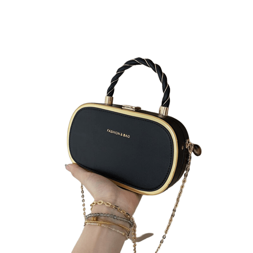 Sac à Main Femme avec Chaîne en Simili Cuir - Glamurelisse Noir / 20x6x12cm