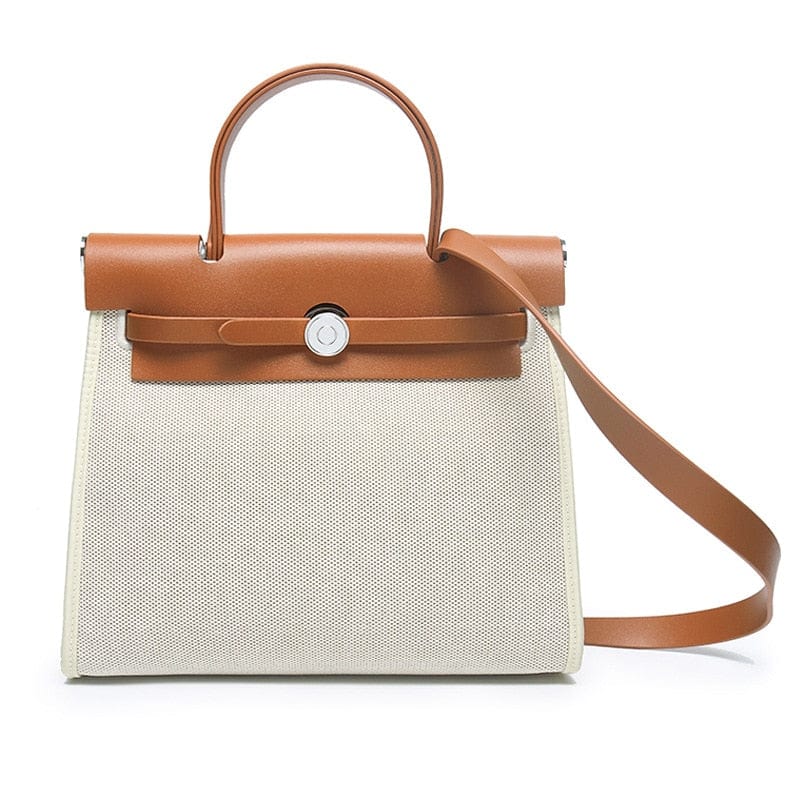 Sac à Main Femme en Toile et Cuir Camel - Glam'Bag Blanc / 18x8x16cm