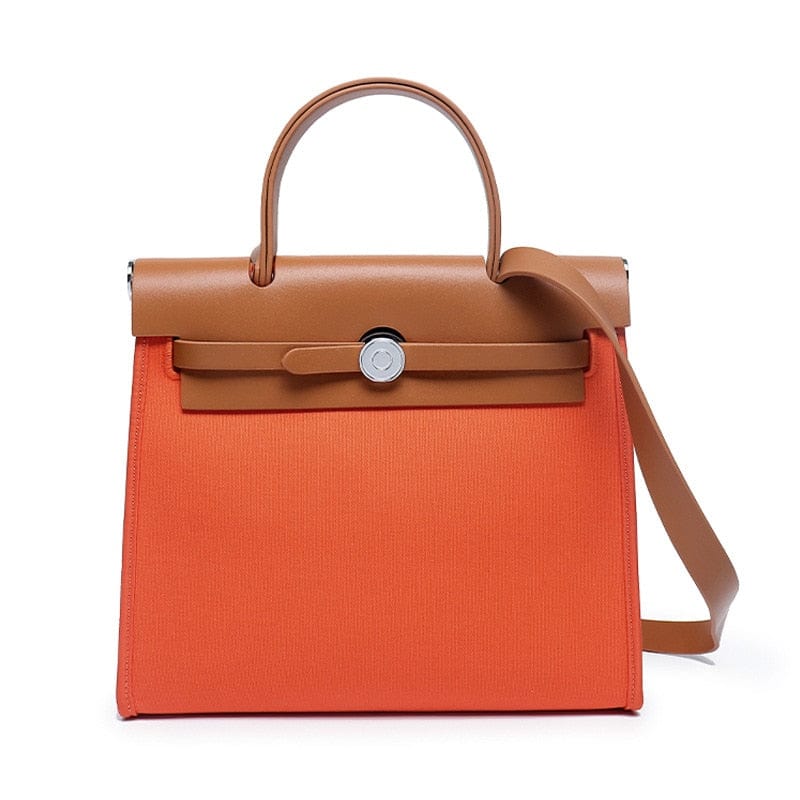 Sac à Main Femme en Toile et Cuir Camel - Glam'Bag Orange / 18x8x16cm