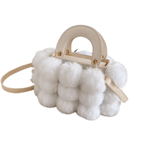 Sac à Main Femme Pompon - LuxeDivine Blanc / 25x8x14cm