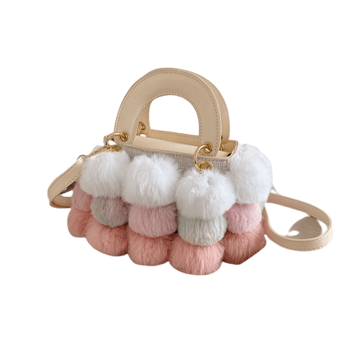 Sac à Main Femme Pompon - LuxeDivine Rose / 25x8x14cm