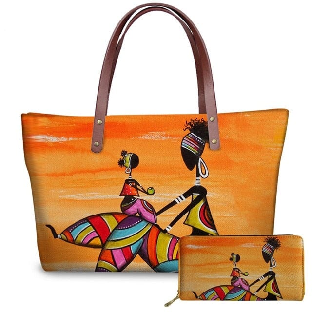 Sac à Main Motif Femme Africaine Orange - Glam'Afrik 4 / 49x29x11.5cm