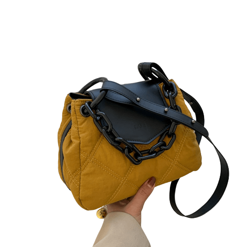 Sac à Main Noir Bicolore pour Femme - BlackChic Jaune moutarde / 26x18x12cm