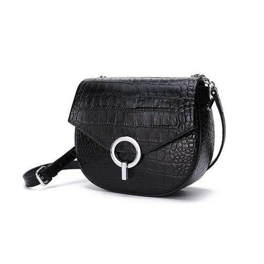 Sac Besace Cuir Noir Femme - Luxe Noiria Crocodile / 21x18x8cm