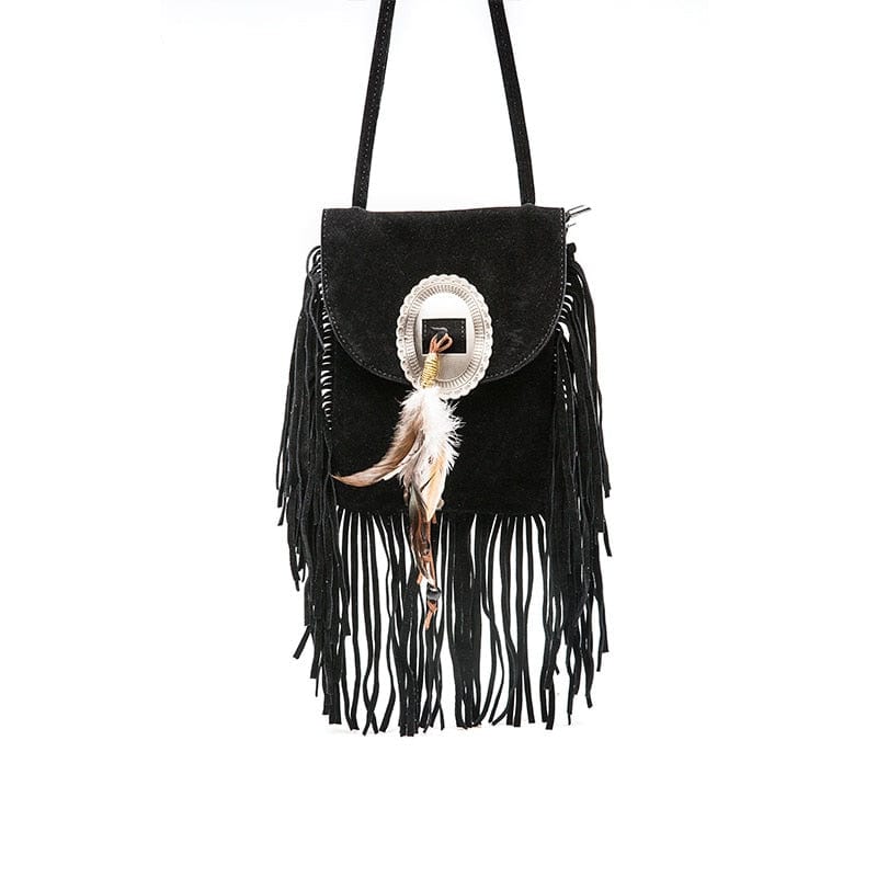 Sac Besace Frange Femme - CharmeTrend Noir / 22x18x5cm