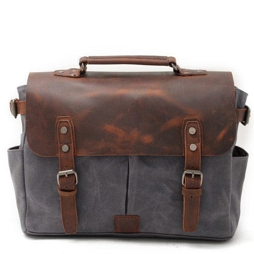 Sac Besace Ordinateur Cuir Femme - LeatherTech Gris foncé / 36 x 12.5 x 7cm