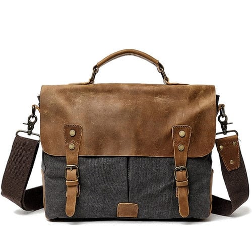 Sac Besace Ordinateur Cuir Femme - LeatherTech Gris sombre / 36 x 12.5 x 7cm