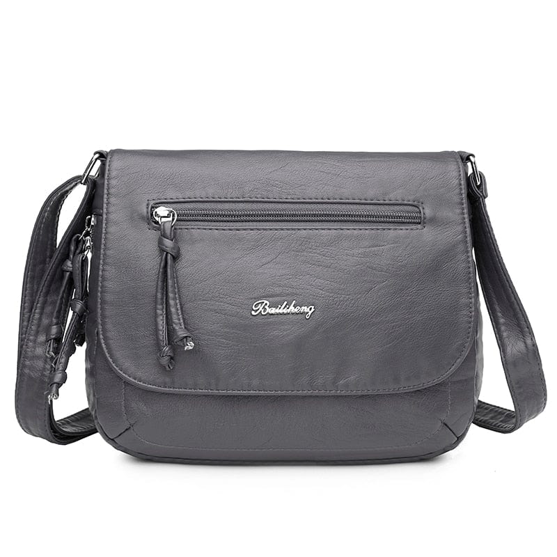 Sac Besace Simili Cuir Femme - StyleLuxe Gris / 24x8x23 cm