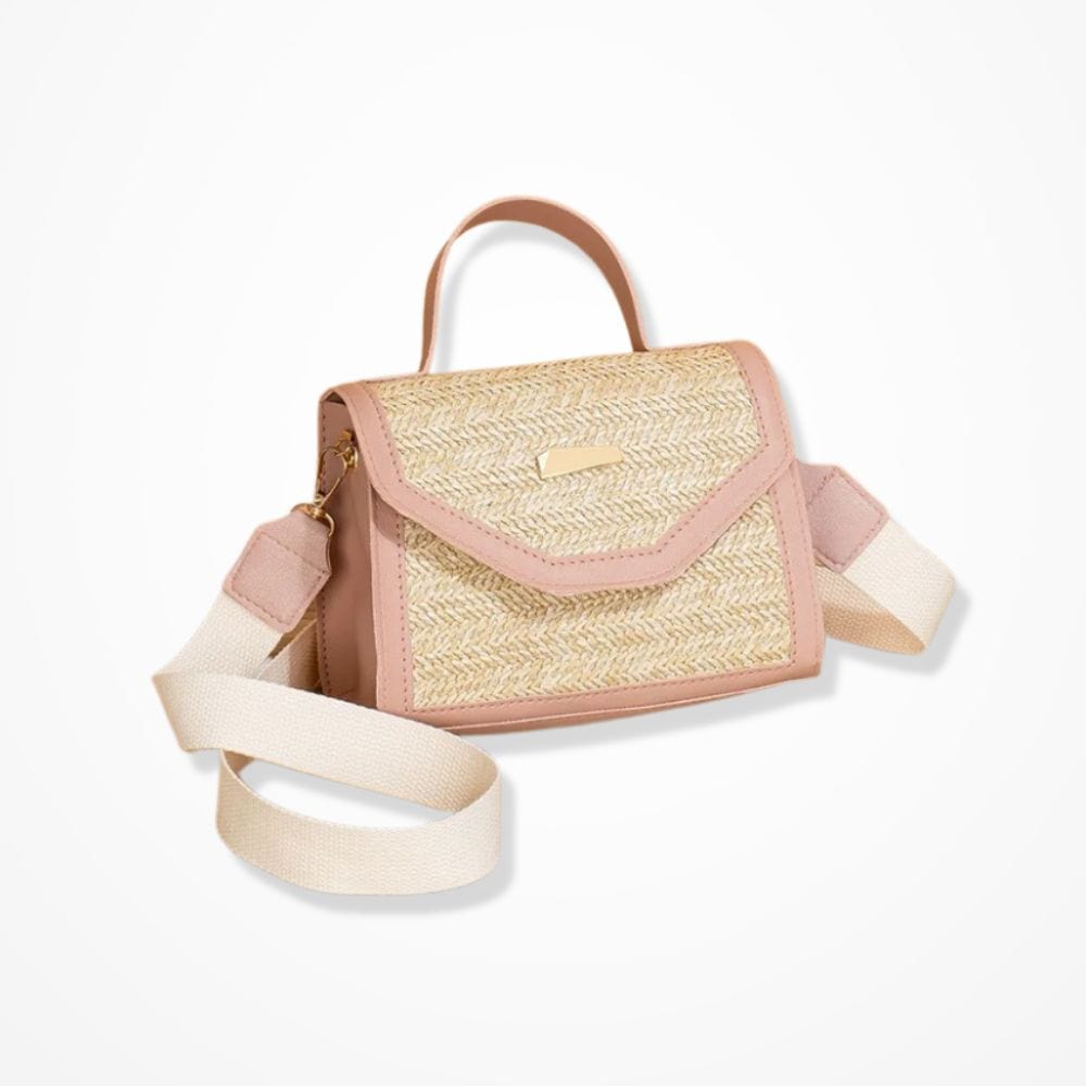 Sac Pochette En Paille Avec Anse  Rose