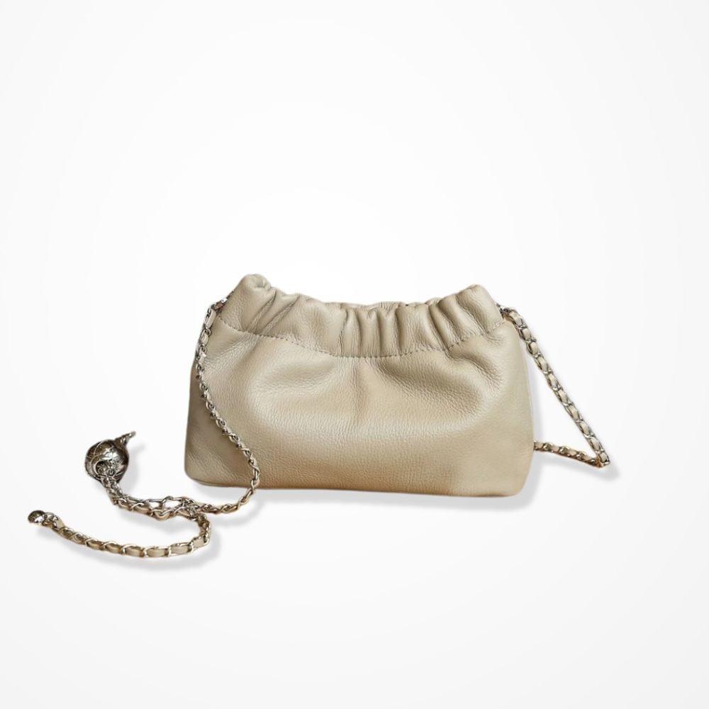 Sac Pochette En Véritable Cuir Texturé  Beige