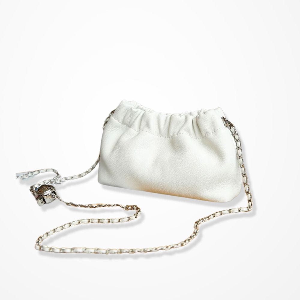 Sac Pochette En Véritable Cuir Texturé  Blanc