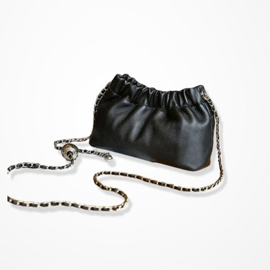 Sac Pochette En Véritable Cuir Texturé  Noir