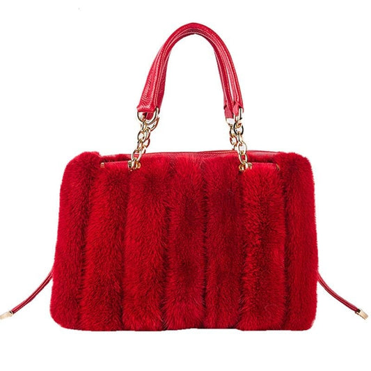 Sacs à Main Femme avec Fausse Fourrure - LuxePeluche Rouge